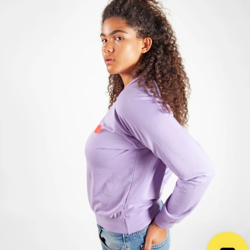Clare V Lavender Crewneck Sweatshirt with Coral Lip Detail - Picture 8 of 10